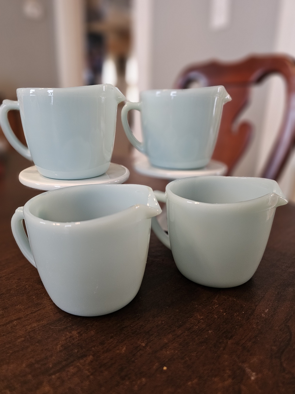 Lot of 4 Vintage Fire-King Turquoise Blue Milk Glass Creamers 1950s Mid Century